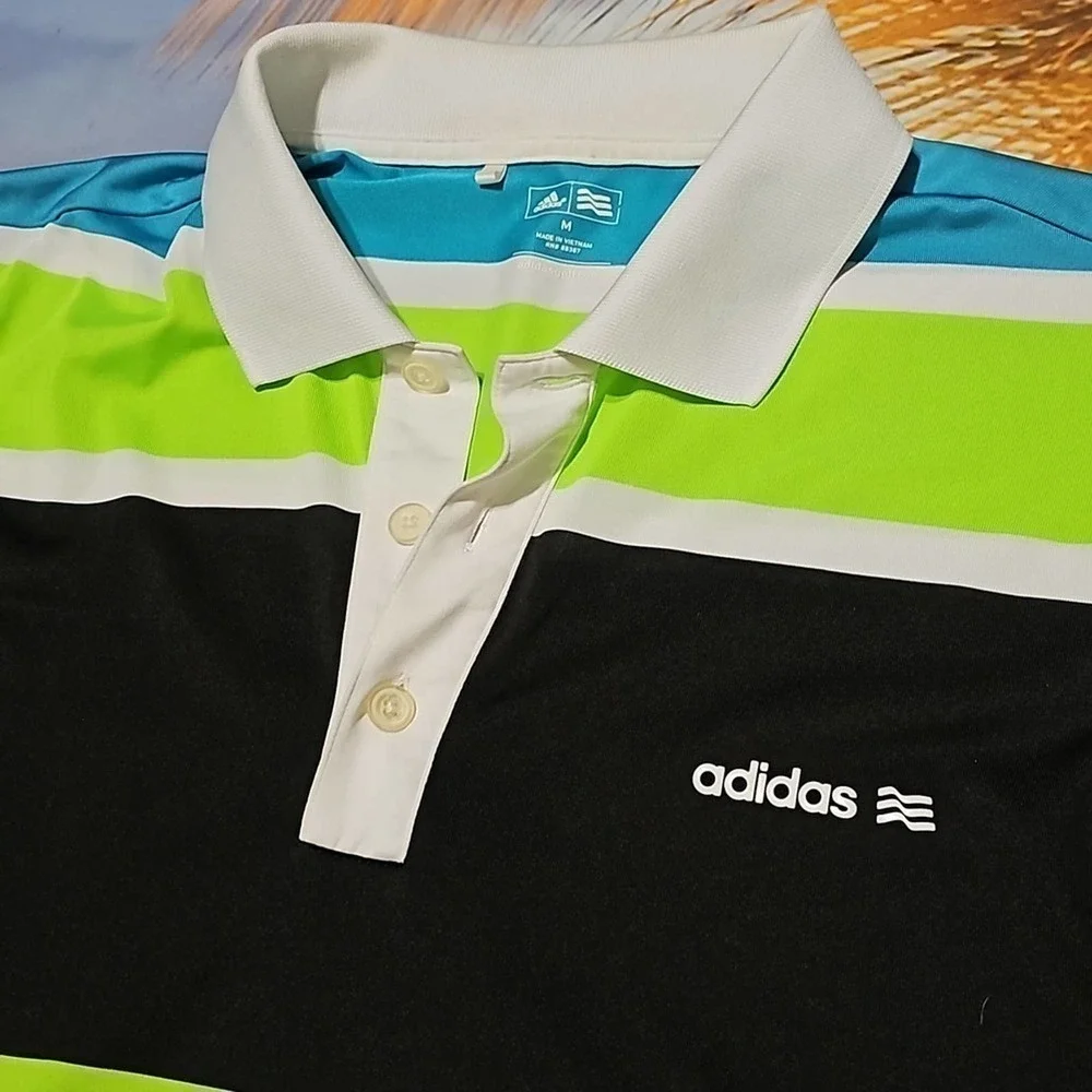 Adidas Striped Multicolor Polo Shirt Medium